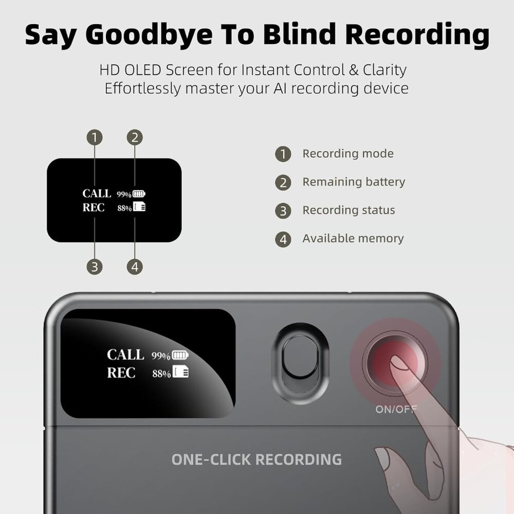 AI Voice Recorder with HD LED Screen,GPT-4.0 Powered Transcription & Translation - Picture 2 of 7